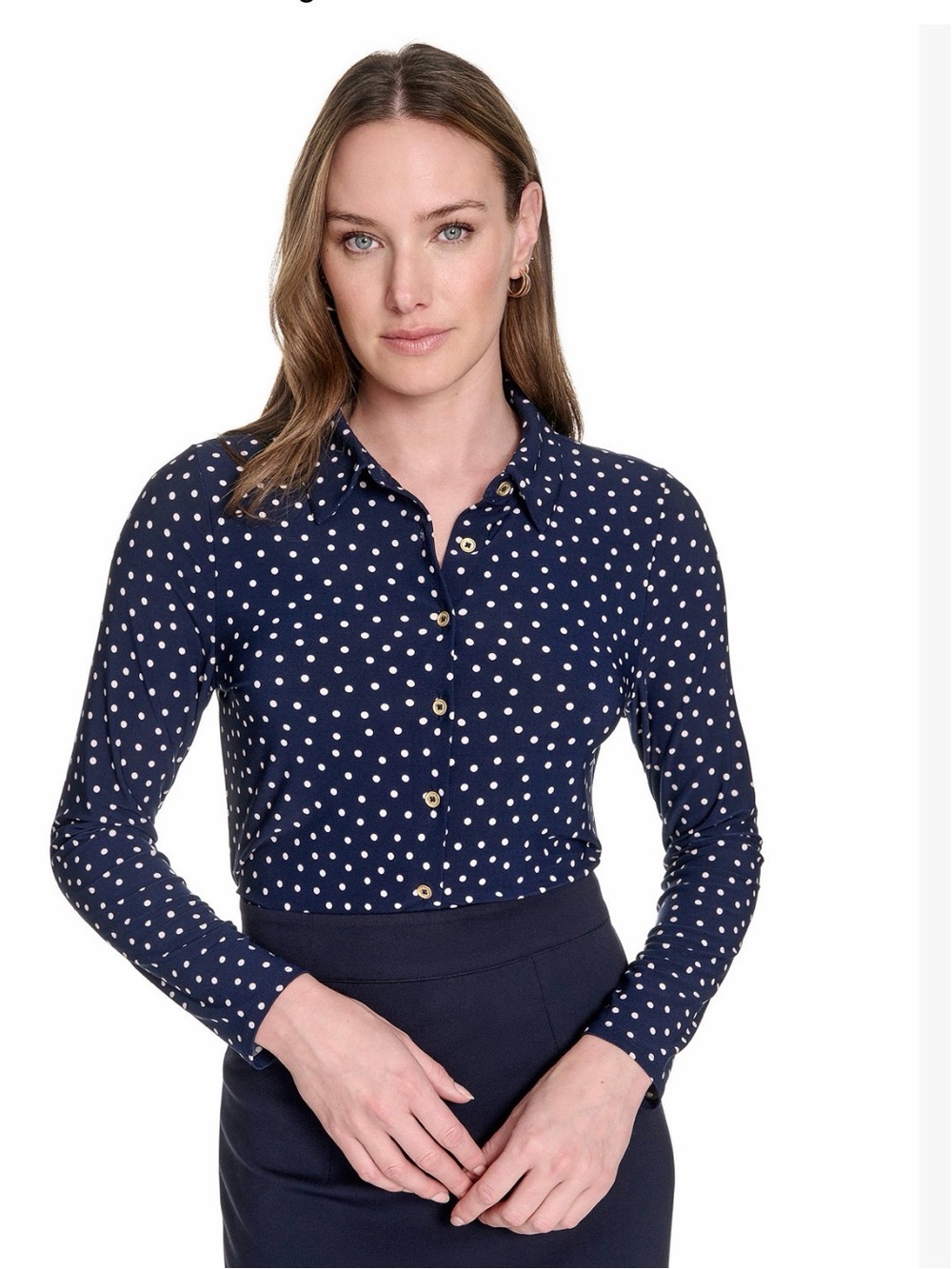 Tommy Hilfiger Navy and White Polka Dot Button-Down Shirt
